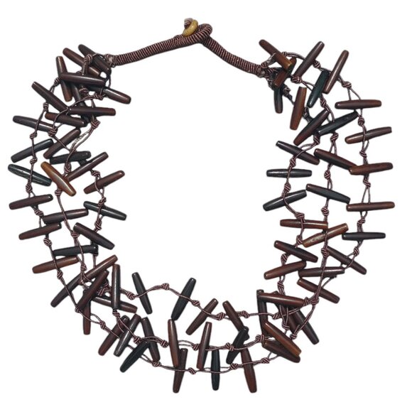 Wooden bead 3 Strand Birds Nest Necklace - Picture 1 of 2